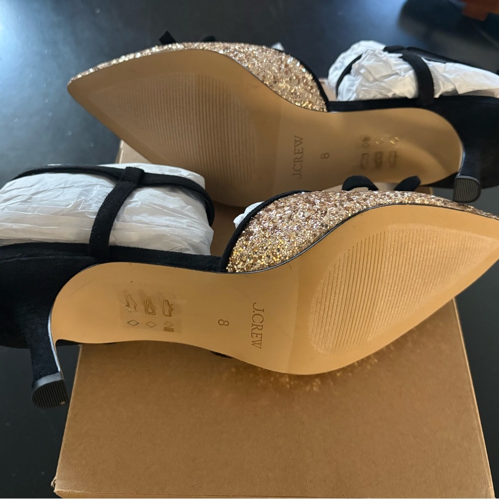J. Crew Glittery Gold and Black Women's Kitten Heels NWT - Picture 9 of 10
